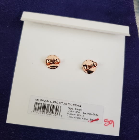 Tory Burch Milgrain Stud Logo Earrings, Rose Gold - Picture 4 of 4